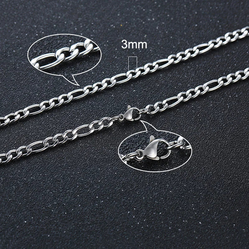 Vnox 3-8mm Figaro Chain for Men Women, Stainless Steel Cuban Link Chain,Gold Color Solid Metal Choker,Simple Basic