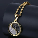 Iced Out Yin Yang Tai Chi Round Pendant Necklace