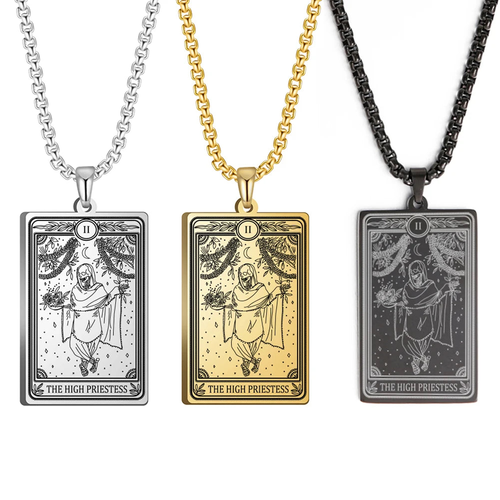 Dawapara Skeleton Tarot Necklace Amulet Marigold Tarot Card Major Arcana Necklaces Halloween Gift Stainless Steel