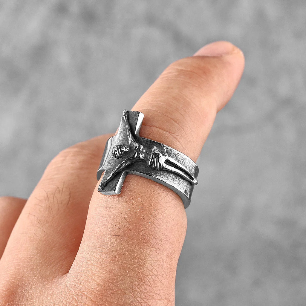 Jesus Cross Ring Good Friday Amulet for Men — Stainless Steel