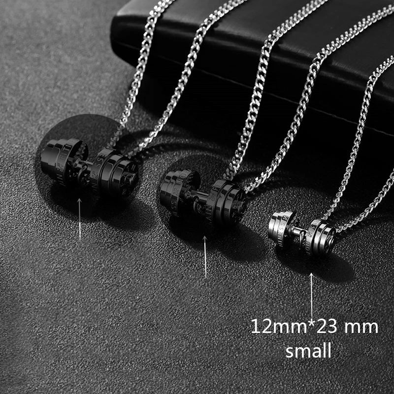 Barbell Fitness Pendant Necklace — Stainless Steel
