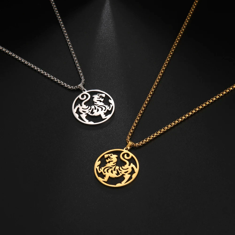 Chinese Mythical Totem Beast Symbol Pendant Necklace Men Talisman Animal Necklace Stainless Steel Amulet Jewelry Gift