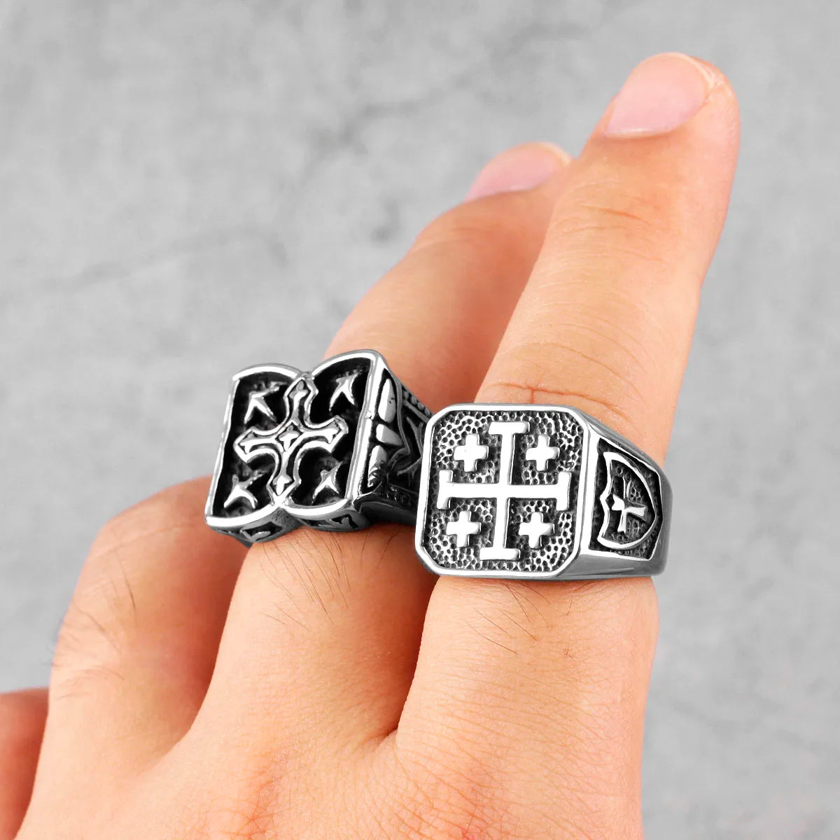 Jerusalem Cross Religion Stainless Steel Mens Rings Simple Retro for Male Boyfriend Biker Jewelry Creativity Gift