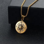 New Retro Viking Viking Round Compass Pattern Pendant Necklace Men's Necklace Fashion Metal Sliding Pendant  Jewelry Accessories