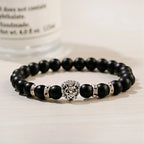 Classic Lion Head Beaded Bracelet — Black Matte & Color Beads