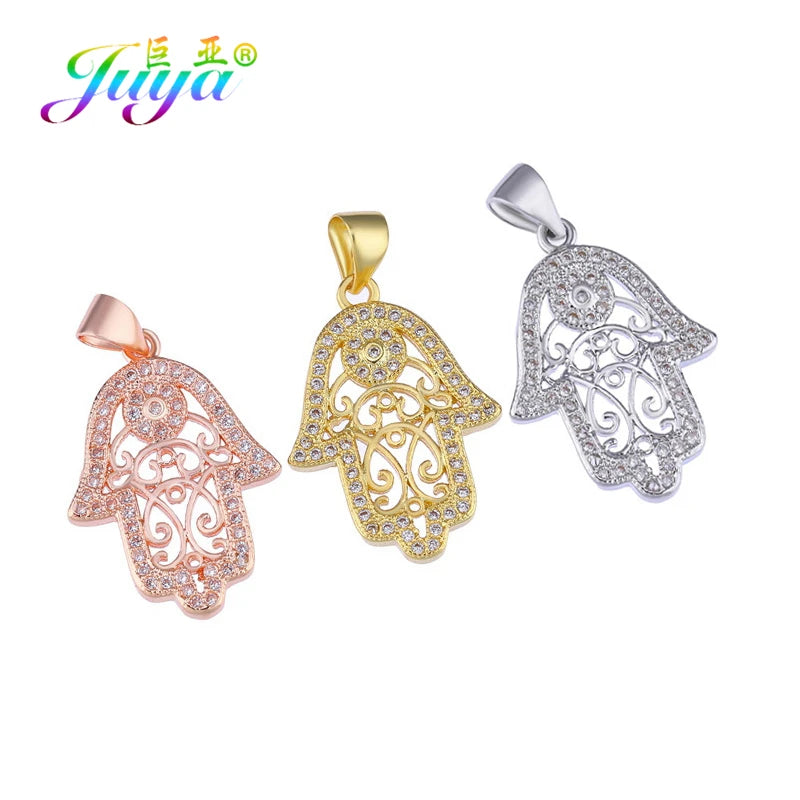 Iced Out Evil Eye Hamsa Hand of Fatima Necklace — Copper Alloy