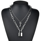 Silver-Tone Layered Lock Chain Choker Necklace