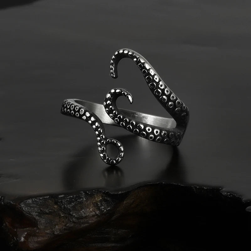 Octopus Tentacle Adjustable Ring — Stainless Steel