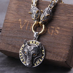Never Fade Men stainless steel Wolf head norse viking amulet thor hammer pendant necklace viking king chain