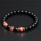 Black Beaded Round Metal Ball Bracelet for Men — Two-Tone