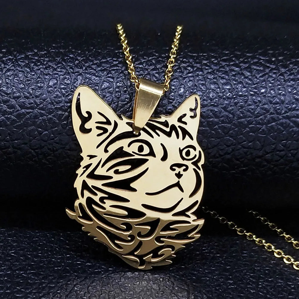Cat Silver Statement Pendant Necklace — Stainless Steel