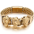 Gold Color Stainless Steel Chain Bracelet for Man Punk Gothic Skull Wristband With Magnetic Clasp Animal Head Homme