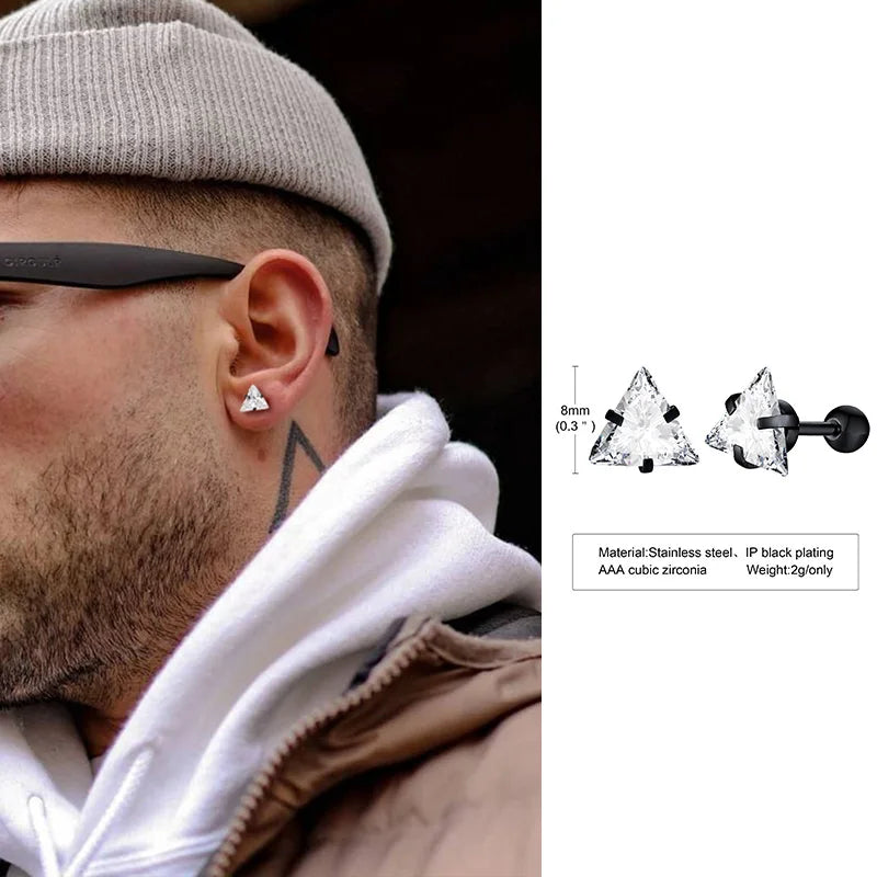 Minimal Triangle Zircon Stud Earrings — SS