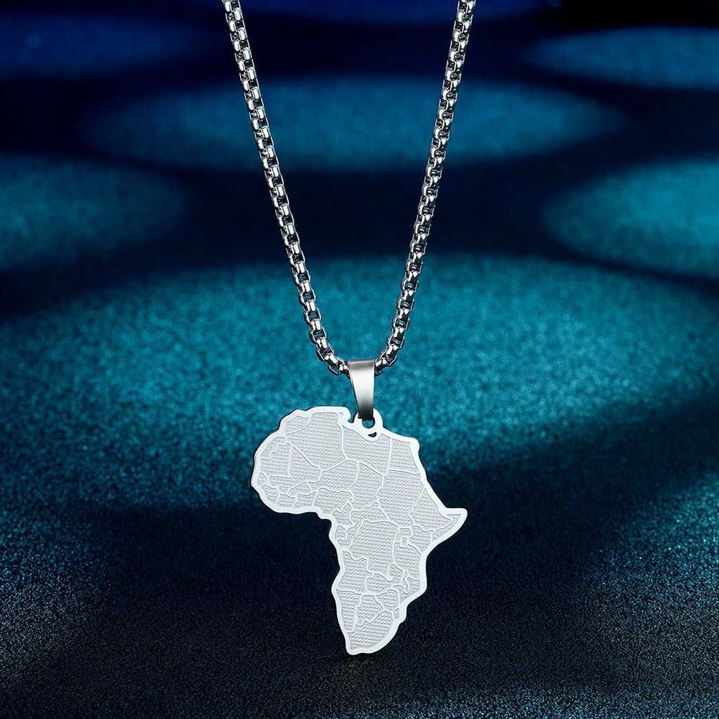 Kinitial Stainless Steel African Country Map Pendant Charm Necklace Jewelry Clavicle Chain Necklace for Women Party