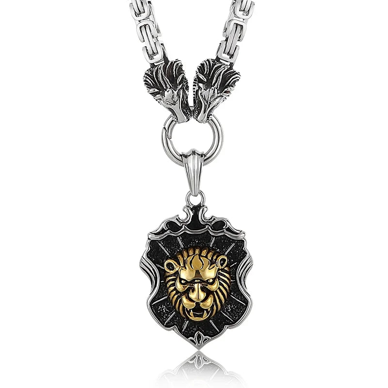 Massive Gothic Lion Head Charm Pendant Necklace For Man Stainless Steel 71CM Long Chain Birthday Jewelry Gifts For