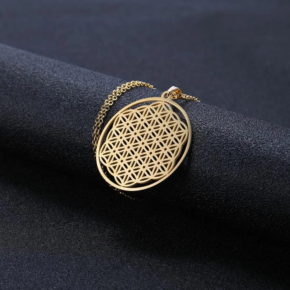 Flower of Life Sacred Geometry Pendant Necklace — Stainless Steel