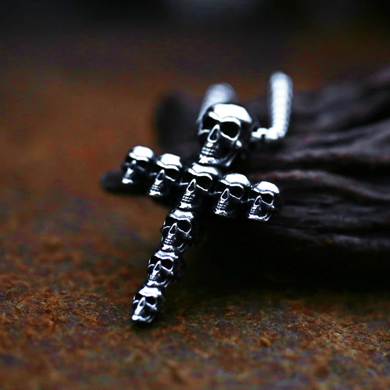 BEIER Punk Rock Fashion Cross Charm Vintage Skull head pendant Chain Fashion jewelry for man women Best Lover gift BP8-479
