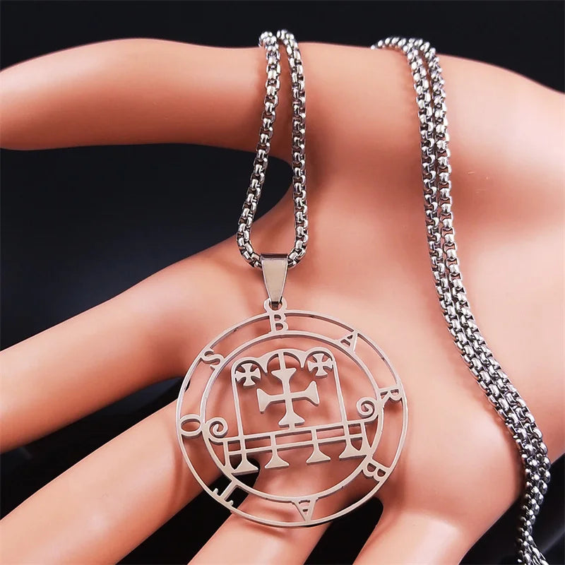 Sigil Satan Silver Pendant Necklace — Stainless Steel
