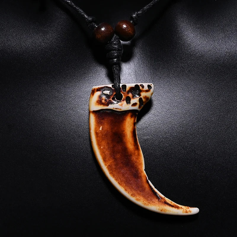 Tribal African Yak Bone Tusk Choker Necklace — Mixed Metal