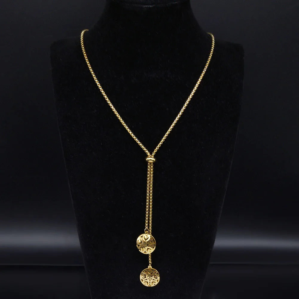 Heart Gold Pendant Long Acero Inoxidable Joyeria