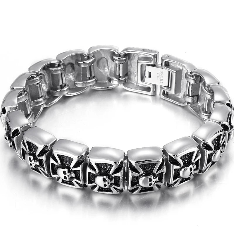 Skull Cross Shaped Man Bracelet Solid 316L Stainless Steel Masculine Jewelry Biker Gothic Punk Rock