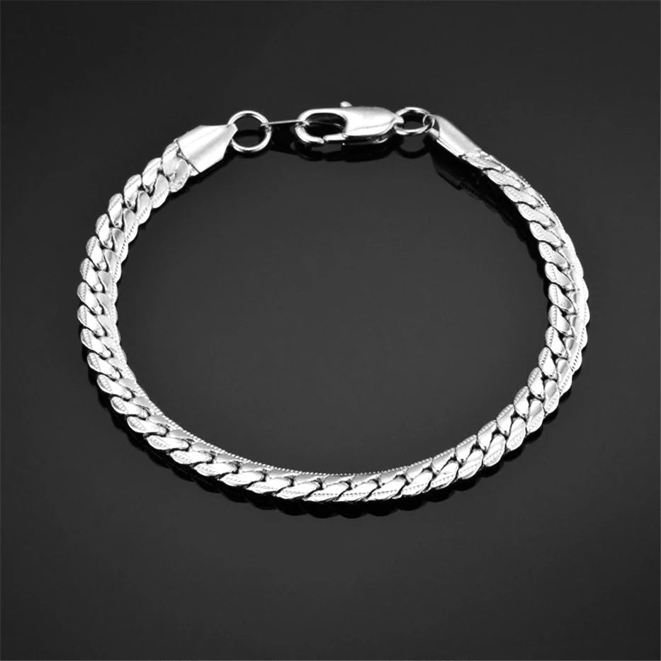 Curb Snake Link Chain Bracelet — Silver or Gold, Stainless Steel