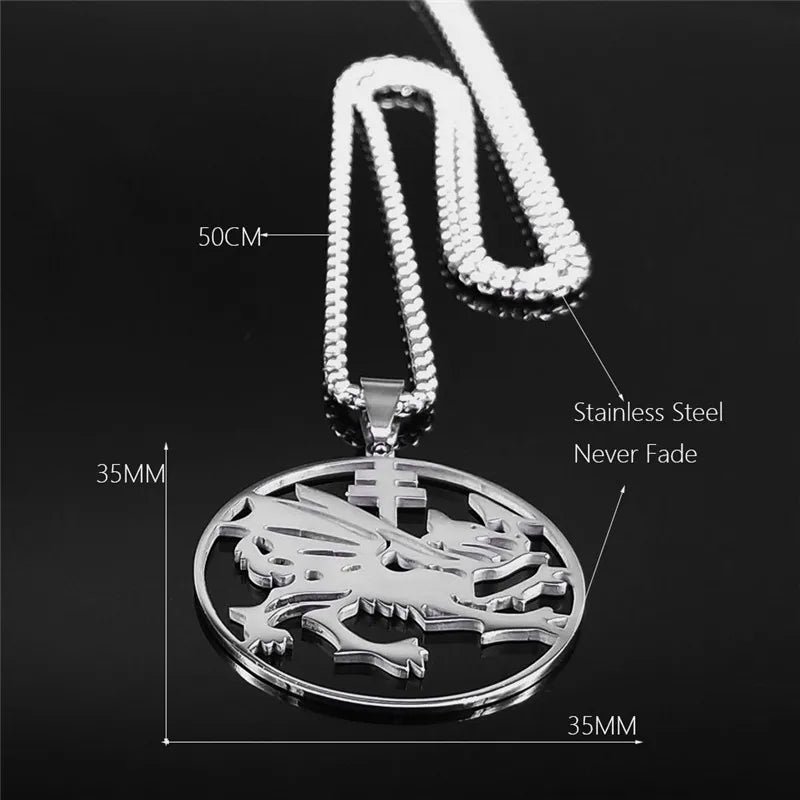 Dragon Order Pendant Silver Necklace — Stainless Steel