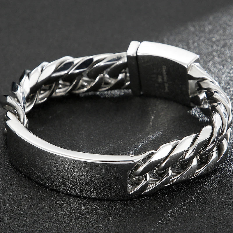Name Bar ID Bracelet for Men Stainless Steel Cuban Curb Link Chain Customized Logo Engraved Men's Wrist Bracelets
