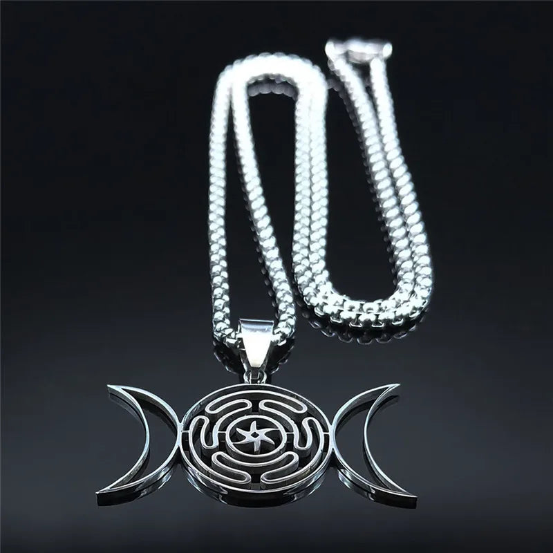 Hekate Wheel Moon Sun Pendant — Stainless
