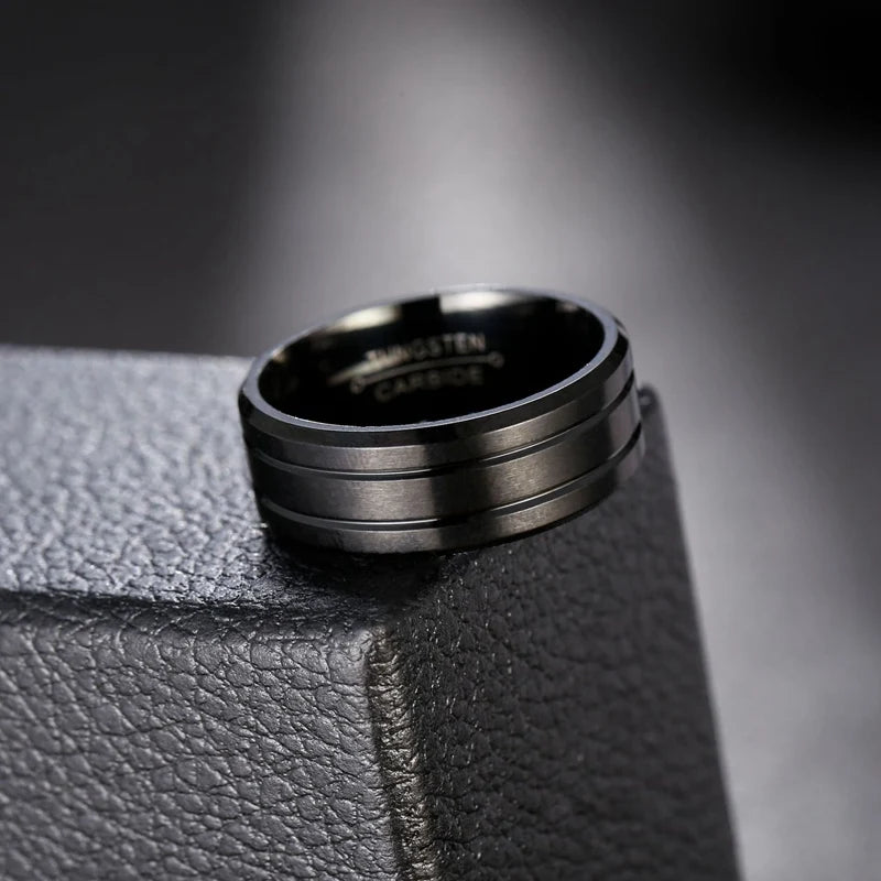 Men's Black Tungsten Ring 6mm Width