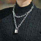 Two-Tone Lock Pendant Double Layer Chain Necklace
