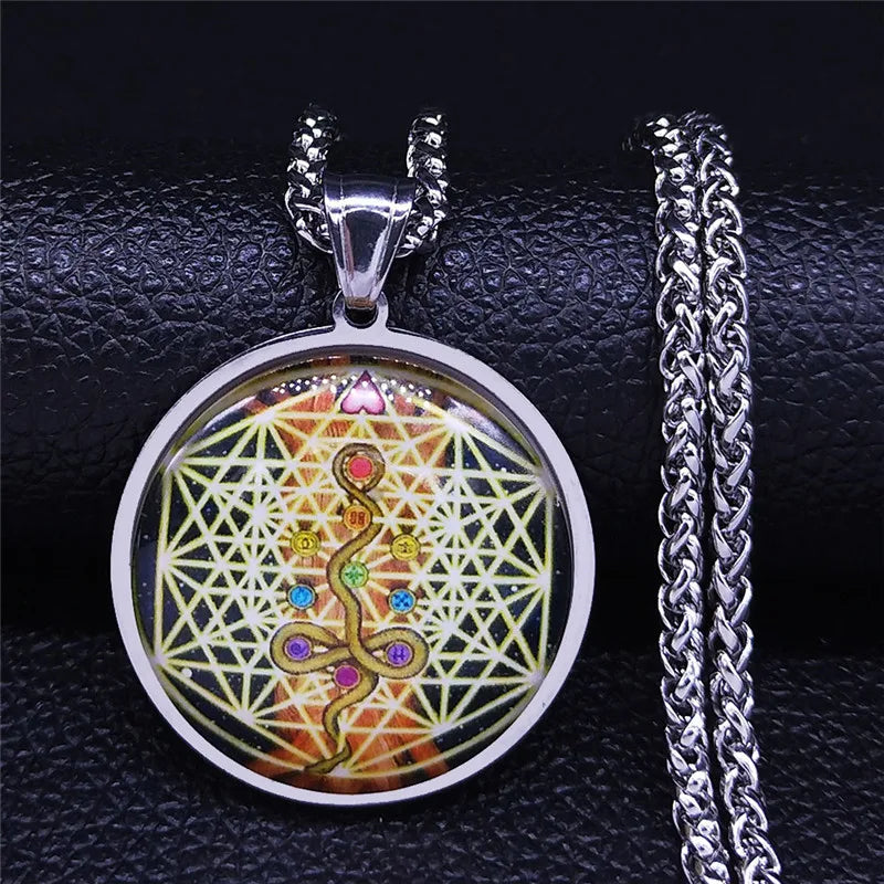 Yin Yang Glass Pendant — Silver Stainless