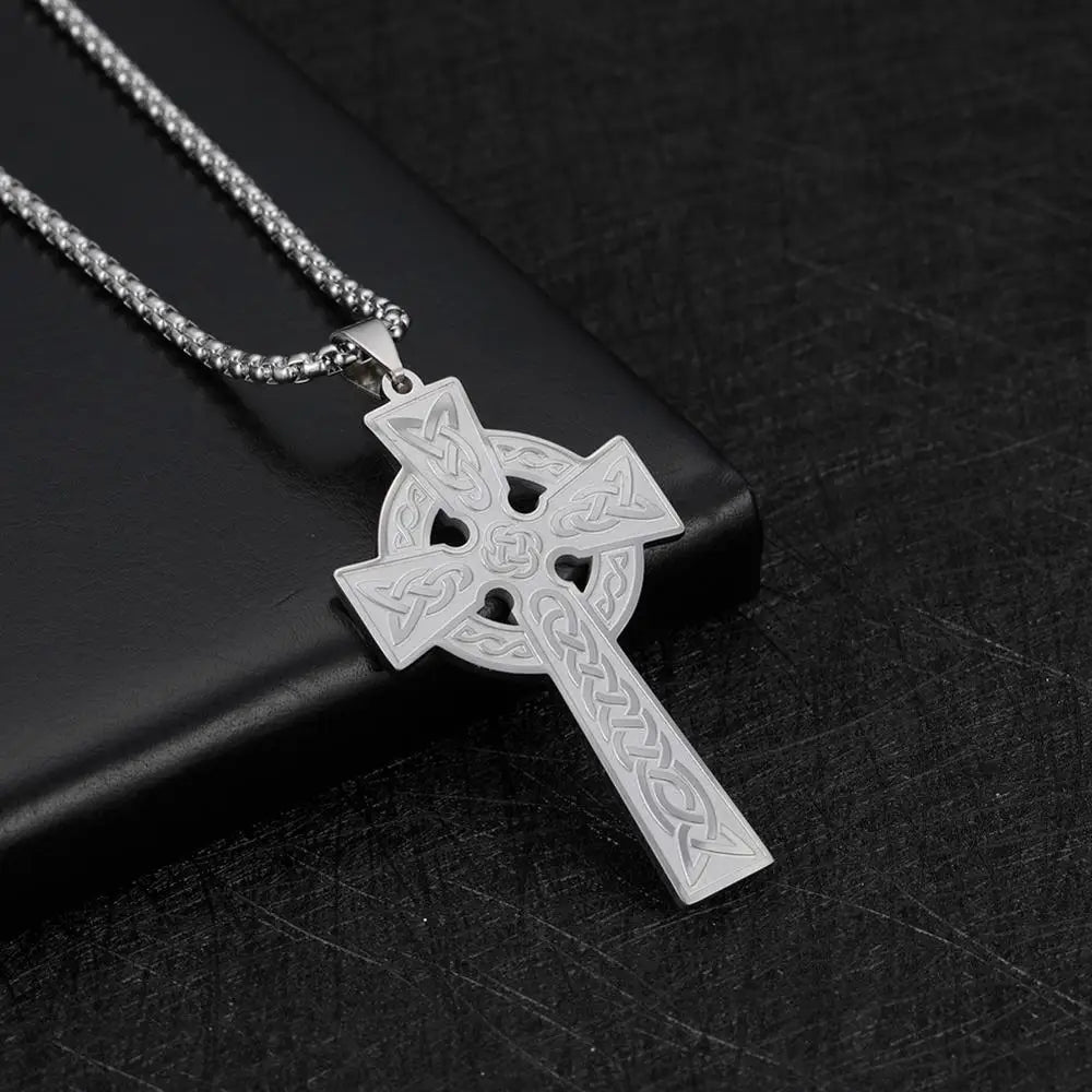 LIKGREAT Vintage Celtics Knot Cross Pendant Necklace for Women Men Stainless Steel Jesus Amulet Charm Chain Jewelry Punk