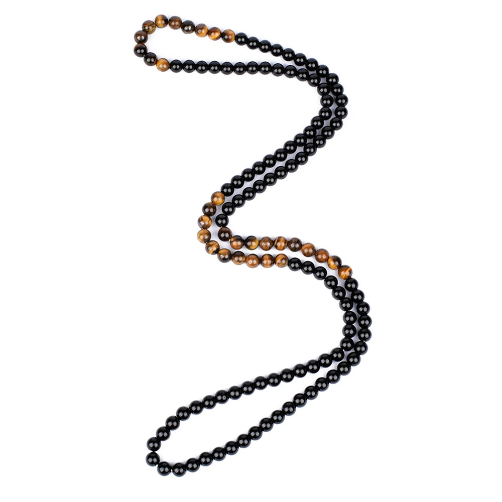 Natural Tiger Eye Stone Beaded Meditation Necklace