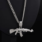 Gun Pendant Crystal Choker Rhinestone Chain Necklace — Two-Tone