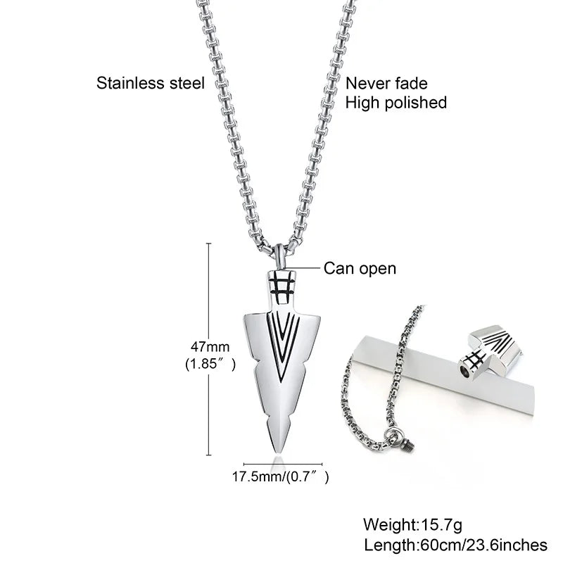 Arrowhead Tribal Spear Pendant — Stainless