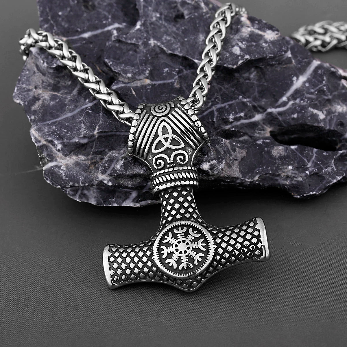 Nordic Viking Thor's Hammer Compass Necklace Vintage Stainless Steel Mixed Gold Color Vegvisir Jewelry Scandinavian