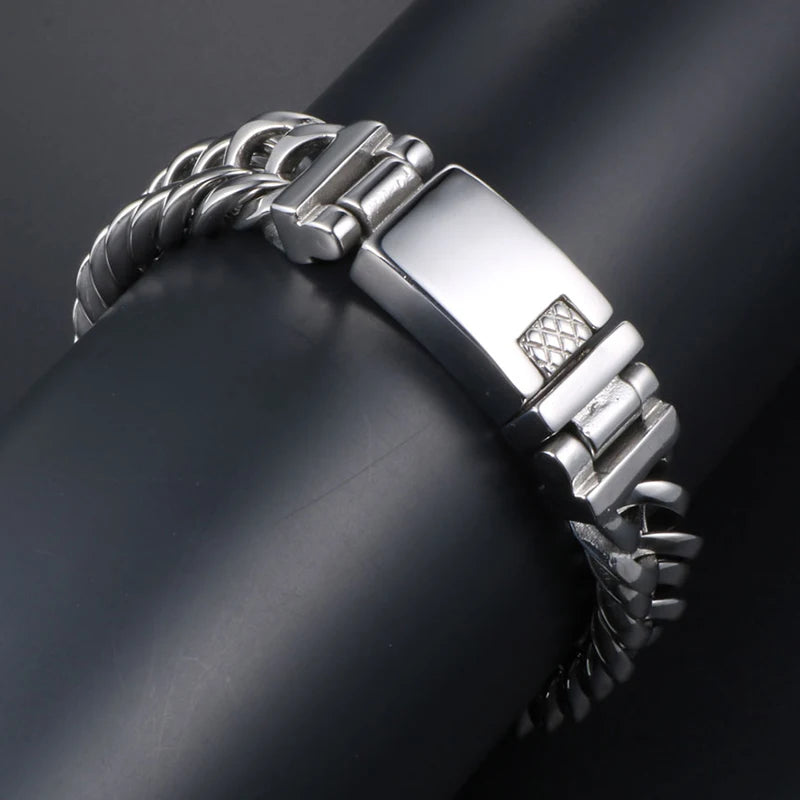 13MM Curb Chain Bracelet Men's Polished Stainless Steel Man Bracelet for Men 18+