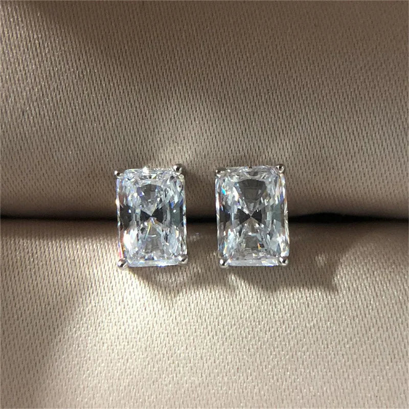 Iced Out Rectangular CZ Stud Earrings for Women — Minimalist