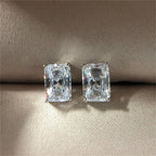 Iced Out Rectangular CZ Stud Earrings for Women — Minimalist