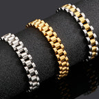 10MM Wide Watch Strap Chain Bracelet Men Luxury Gold Color Stainless Steel Bracelets For Women Finger Ring Men's Single