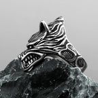 Nordic Viking Prairie Wolf Head Ring — Stainless Steel