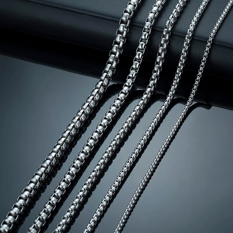 Two-Tone Round Box Chain Necklace — Stainless Steel