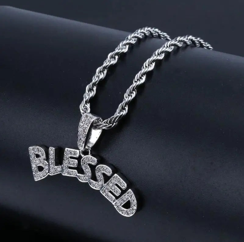Hip Hop Rock Rapper Blessing Alphabet Pendant Necklace for Personality Men Fashion Street Trend Jewelry Accessories Gift