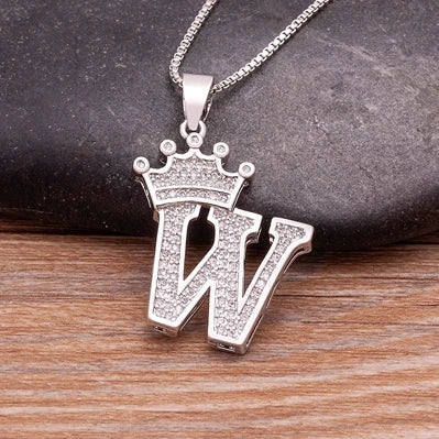 Nidin Luxury A-Z Crown Alphabet Pendant Chain Necklace Punk Style Lucky Initial Name Jewelry Fine Party Wedding