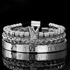 Luxury Micro Pave CZ Crown Roman Royal Charm Men Bracelets Stainless Steel Crystals Bangles Couple Jewelry Gift