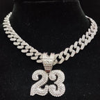 Number 23 Iced Out Pendant Necklace — 13mm Cuban Chain
