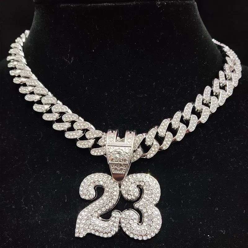 Number 23 Iced Out Pendant Necklace — 13mm Cuban Chain