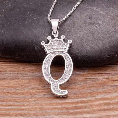 Nidin Luxury A-Z Crown Alphabet Pendant Chain Necklace Punk Style Lucky Initial Name Jewelry Fine Party Wedding