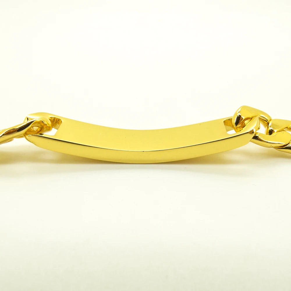 Gold Cuban Curb ID Bar Bracelet 9mm Wide 8 Inch — Stainless Steel
